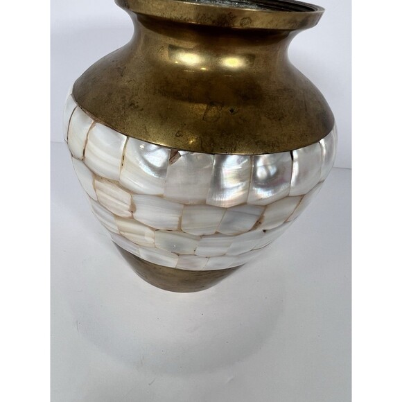 VTG‎ Brass and Mother Of Pearl Inlay Urn/base No Lid - Picture 8 of 11